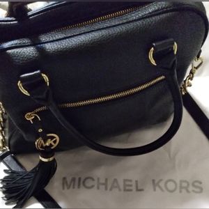 New Micheal Kors Leather Knox Tassel Black Satchel
